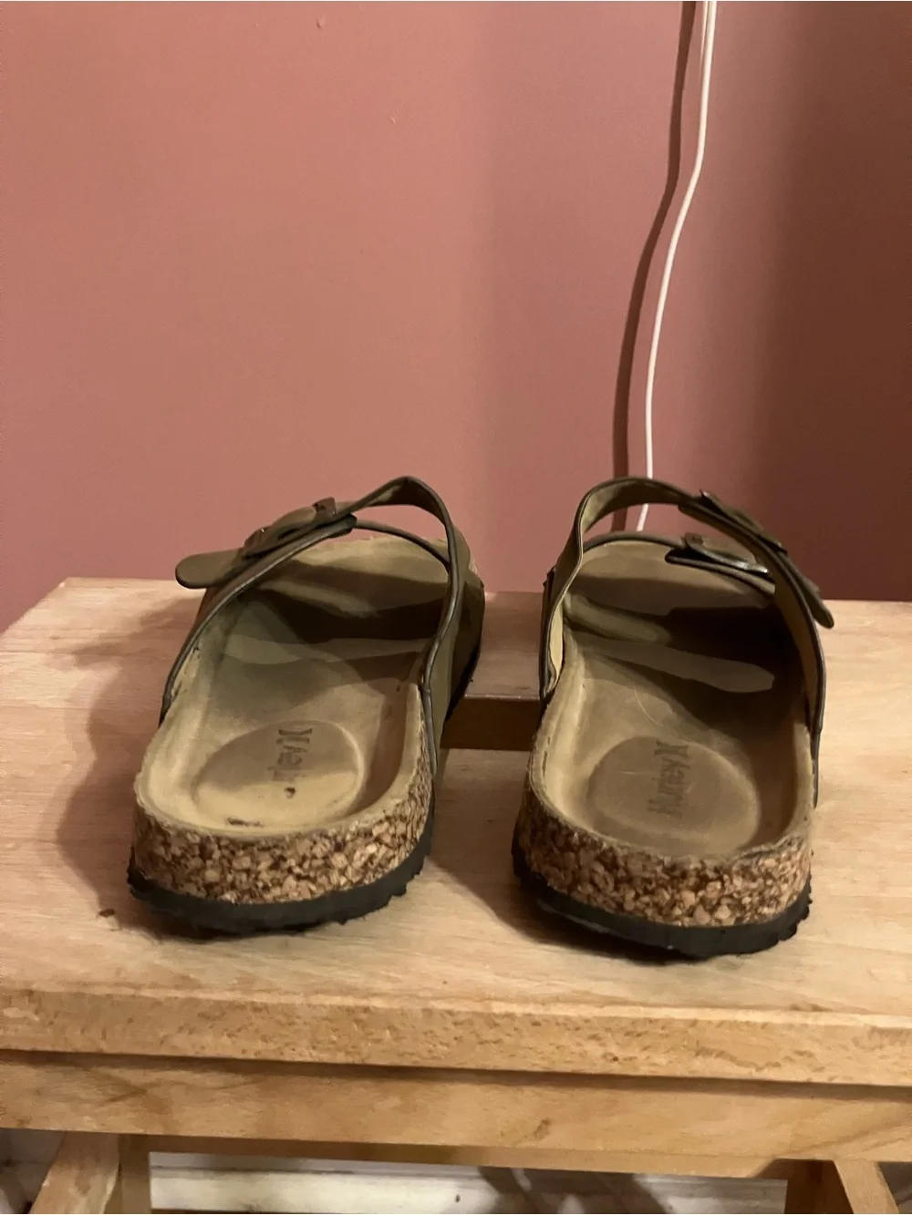 Double Buckle Cork Footbed Sandals in Tan